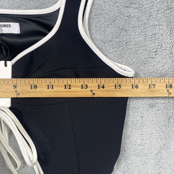 Rumored Crop Top Womens Large Black Stretch Sleeveless Sweetheart Neck Tie Front - Picture 12 of 13